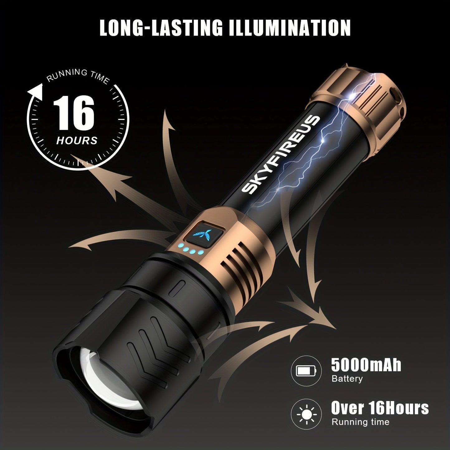 High Lumen LED Flashlight Zoomable 4 Modes Rechargeable Cycling Light for Camping Outdoor Household Use