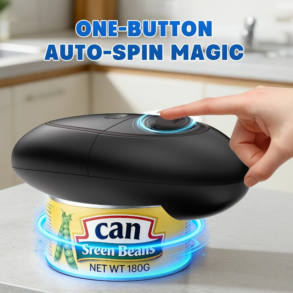 Electric Can Opener One Touch Automatic – Smooth Edge Safety Cut, Hands-Free Operation, Portable Cordless Design for Kitchen & Outdoor, Easy for Seniors & Arthritis Sufferers