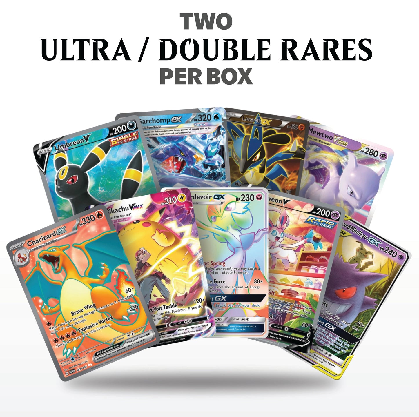 Pokemon Card Bundle 100+ Cards | 2x Ultra Rare Guaranteed EX GX V VMAX Full Art | 10 Holos & Rares | Double Power TCG Collector Gift Set with Storage Box | Authentic Cards