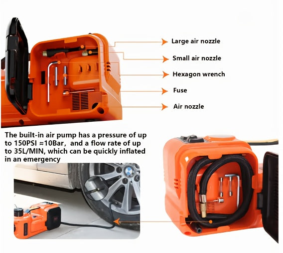 KD FANS Hydraulic Car Jack 12V Electric Jack Kit - 5 Ton/11, 000 LBS Portable Electric Vehicle Jack Kit, Off-Road Emergency Roadside Kit with Raised Wrench And Air Compressor for Tire Change And Garage Repair, Without Battery