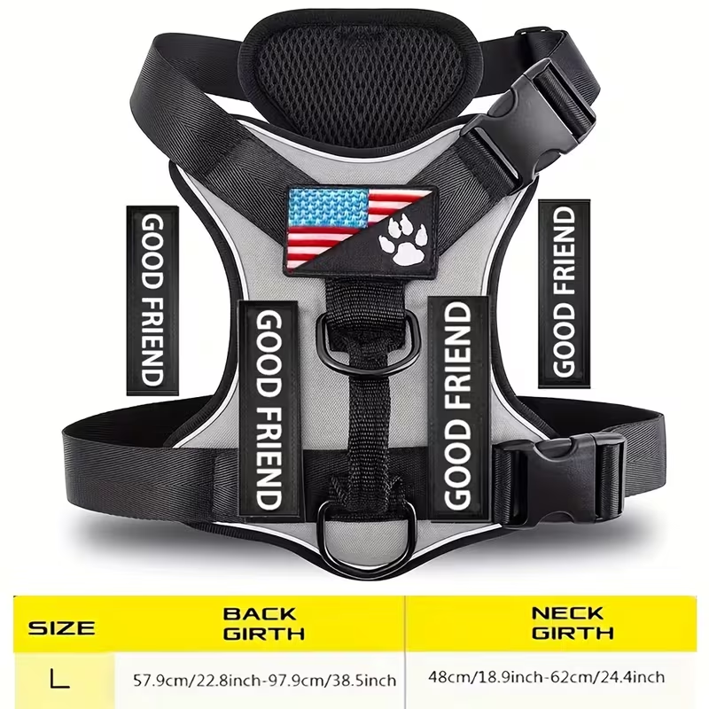 Service Dog Harness with 5 Patches – Reflective Adjustable Oxford Vest with Inner Mesh Layer, Service Dog ID System for Small Medium Large Dogs, XS–XL, 5 Colors