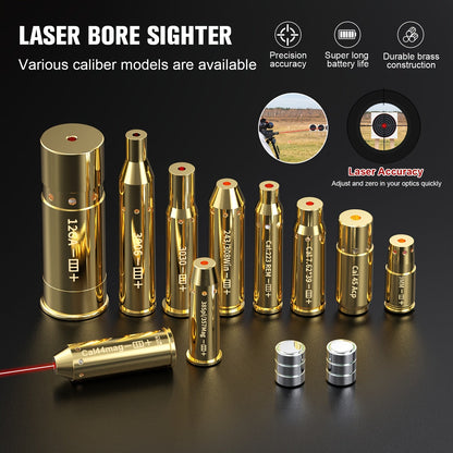 Red Laser Bore Sighter Multi-Caliber Firearms Calibration Tool 9mm 45ACP 308Win 223Rem 12GA 7.62 38SPL 44Mag Battery Included for Shooting Range