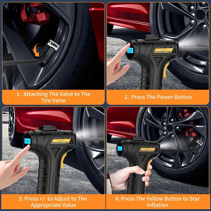 Portable Tire Inflator Air Compressor 150 PSI Cordless with Auto-Shutoff Digital Pressure Gauge LED Light Wireless USB Charging for Car Motorcycle Bike Ball