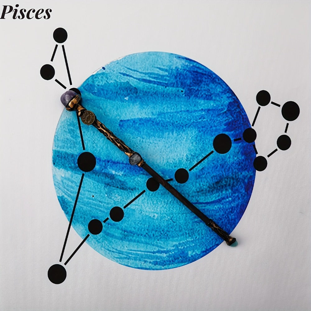 Zodiac Crystal Magic Wand with Gift Box – Handmade Astrology Wand All 12 Signs Aries Taurus Gemini Cancer Leo Virgo Libra Scorpio Sagittarius Capricorn Aquarius Pisces Cosplay Party Decor Birthday Gift