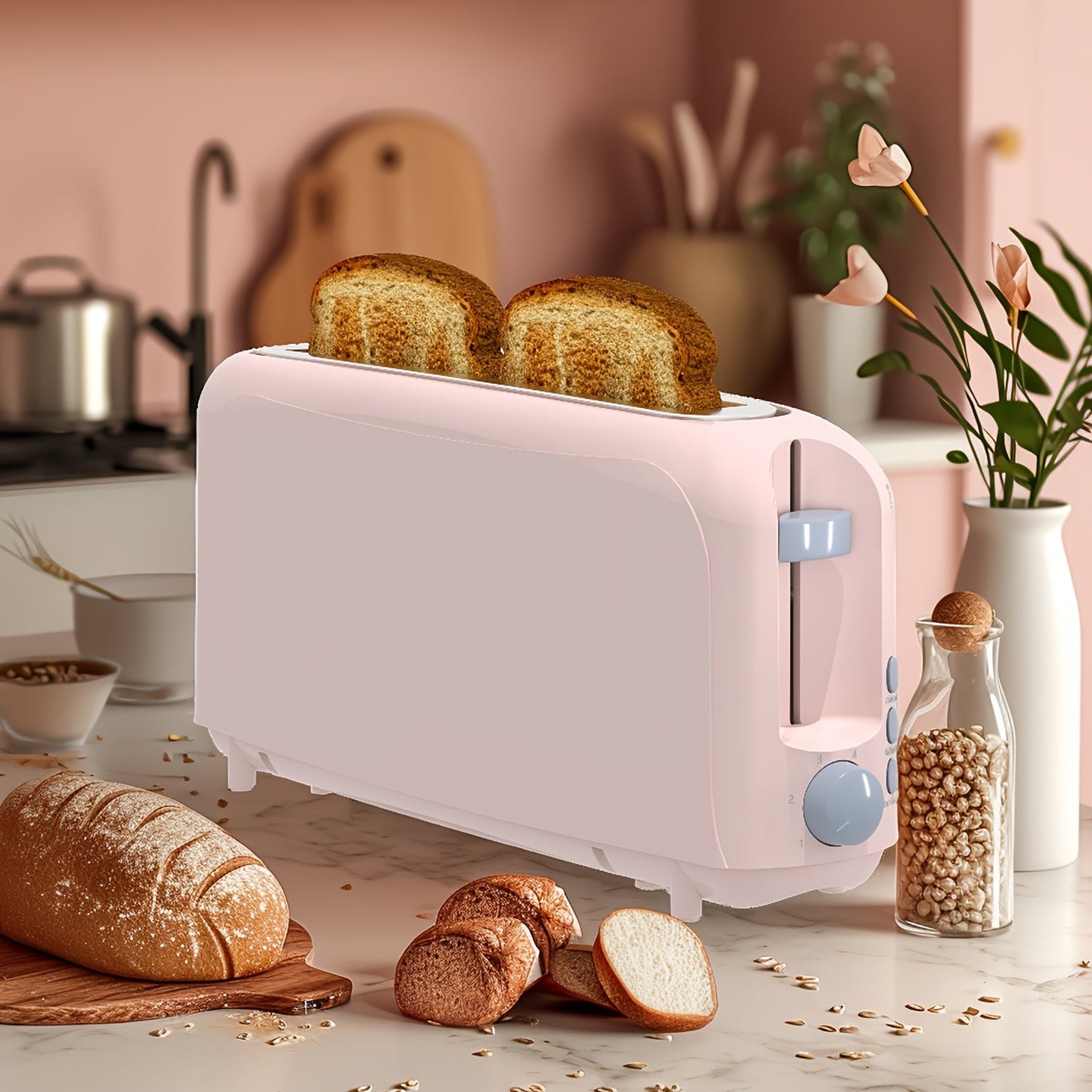 2 Slice Slim Toaster with 6 Shade Settings, Cancel Reheat Defrost Functions, Removable Crumb Tray – Compact 750W Bread Toaster for Kitchen Counter, Fits Bread Waffle Bagel