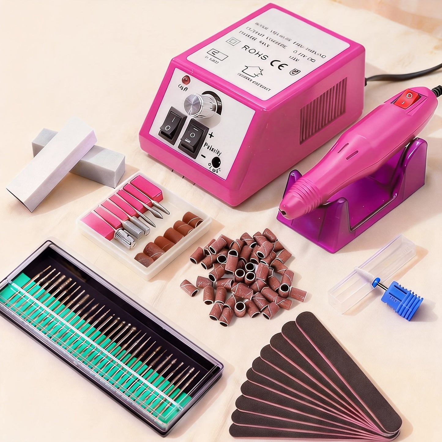 Professional Nail Drill Kit 20000RPM with 6 Drill Bits & 50 Sanding Bands — Electric Manicure Pedicure Machine Low Noise Dual-Hand for Acrylic Gel Natural Nails, Home & Salon Nail File Set, 8-in-1 Option