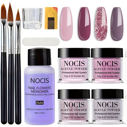 Professional Odorless Acrylic Nail Kit with Liquid Monomer 4 Powders & Brushes – Complete Set for Nail Extensions Carving French Manicure Salon Quality Home Use