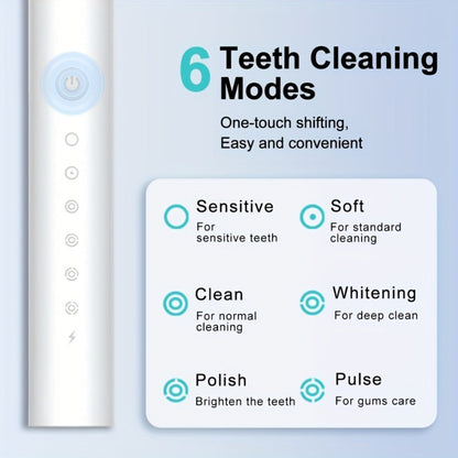 Rechargeable Electric Toothbrush with 6 Cleaning Modes & Smart Timer – USB Sonic Toothbrush for Adults, Replacement Heads Included, 3 Colors, Whitens Teeth & Protects Gums, Great Family Gift