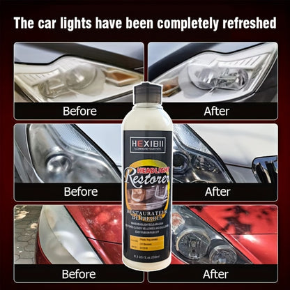 Car Headlight Restoration Fluid 8.5oz – Removes Yellowing, Oxidation & Haze | Crystal Coating Refurbishment Agent for Plastic Headlamp Lenses | Treats 6-10 Headlights