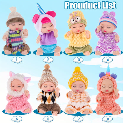 Mini Plush Dolls Set 8 Pack 4 Inch – Soft Stuffed Toy Figures with Colorful Plush Outfits & Hats, Cute Collectible Gift for Girls Toddlers Ages 3+, Birthday Party Favor Easter Stocking Stuffer