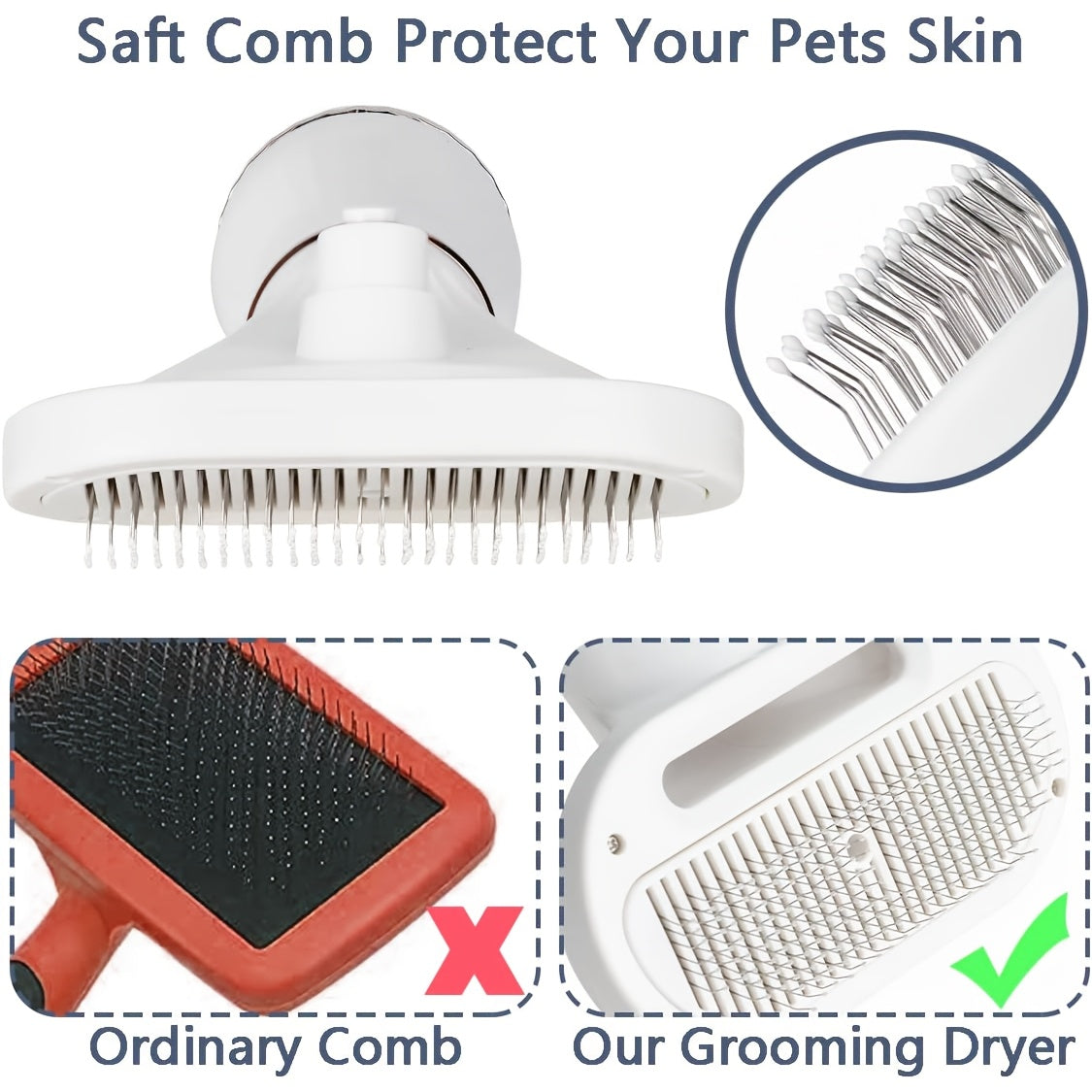 Pet Hair Dryer 2-in-1 with Self-Cleaning Slicker Brush – Portable Dog Blow Dryer for Dogs & Cats, 3 Temperature Settings, Low Noise, Fast Drying Grooming Tool for Home Use