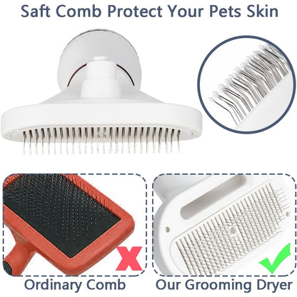 Pet Hair Dryer 2-in-1 with Self-Cleaning Slicker Brush – Portable Dog Blow Dryer for Dogs & Cats, 3 Temperature Settings, Low Noise, Fast Drying Grooming Tool for Home Use