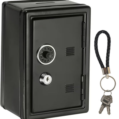Metal Coin Bank with Key & Combination Lock – Secure Cash Storage Piggy Bank with Removable Drawer for Kids & Adults, Back to School, Halloween, Christmas & New Year Gift
