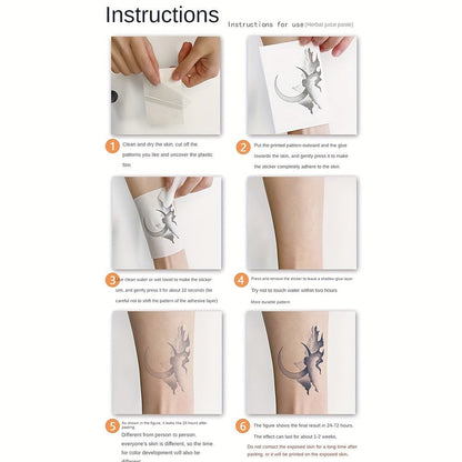 Herbal Semi Permanent Tattoo Stickers 4 Sheets English Letter Word Designs Lasts 7-15 Days Waterproof Sweat Resistant Realistic Fake Temporary Tattoos for Women Men Teens Body Art