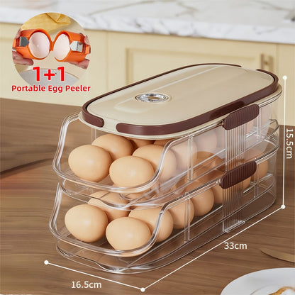 Egg Organizer for Refrigerator, Multi-Layer Auto-Rolling Egg Rack with Large Capacity – Space-Saving Egg Storage Dispenser for Fridge, Cabinet & Countertop, Ideal for Busy Families