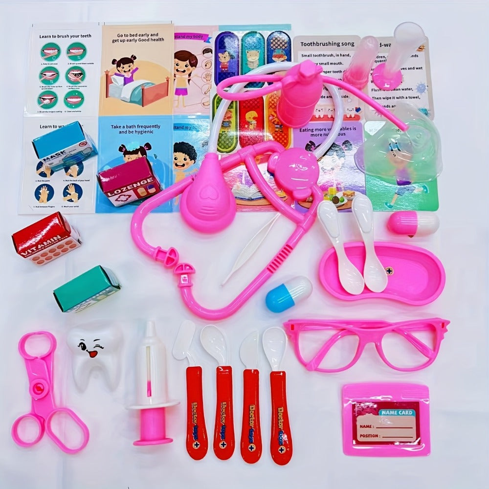 Pink Doctor Pretend Play Toy Set 40pcs for Girls – Simulation Nurse Kit with Stethoscope Injection Dental Tools – Halloween Christmas Birthday Gift for Kids Ages 3+