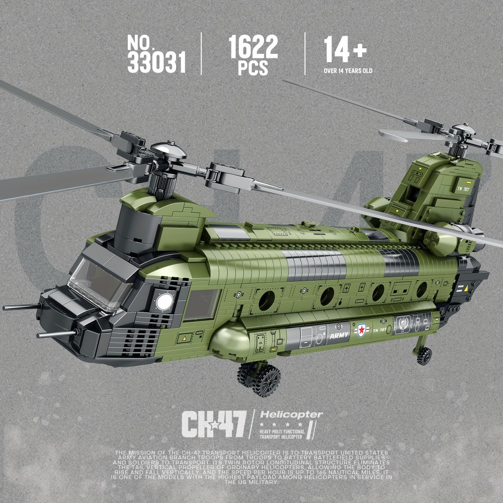 Chinook Helicopter Building Blocks Set 1622 Pcs – US Military CH-47 Transport Helicopter MOC Model Kit Adults Teens Aviation Military Fan Christmas Birthday Father's Day Gift
