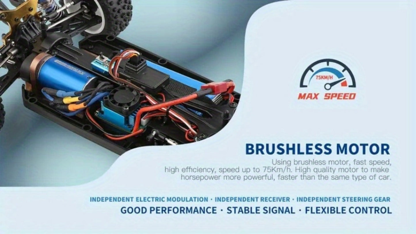 Wltoys 124017 RC Car 75KM/H Brushless 4WD – Professional High-Speed Off-Road Drift Racing Car, Aluminum Alloy Chassis, Oil Pressure Shock Absorber, 2 Batteries Included, Gift for Boys & RC Hobbyists