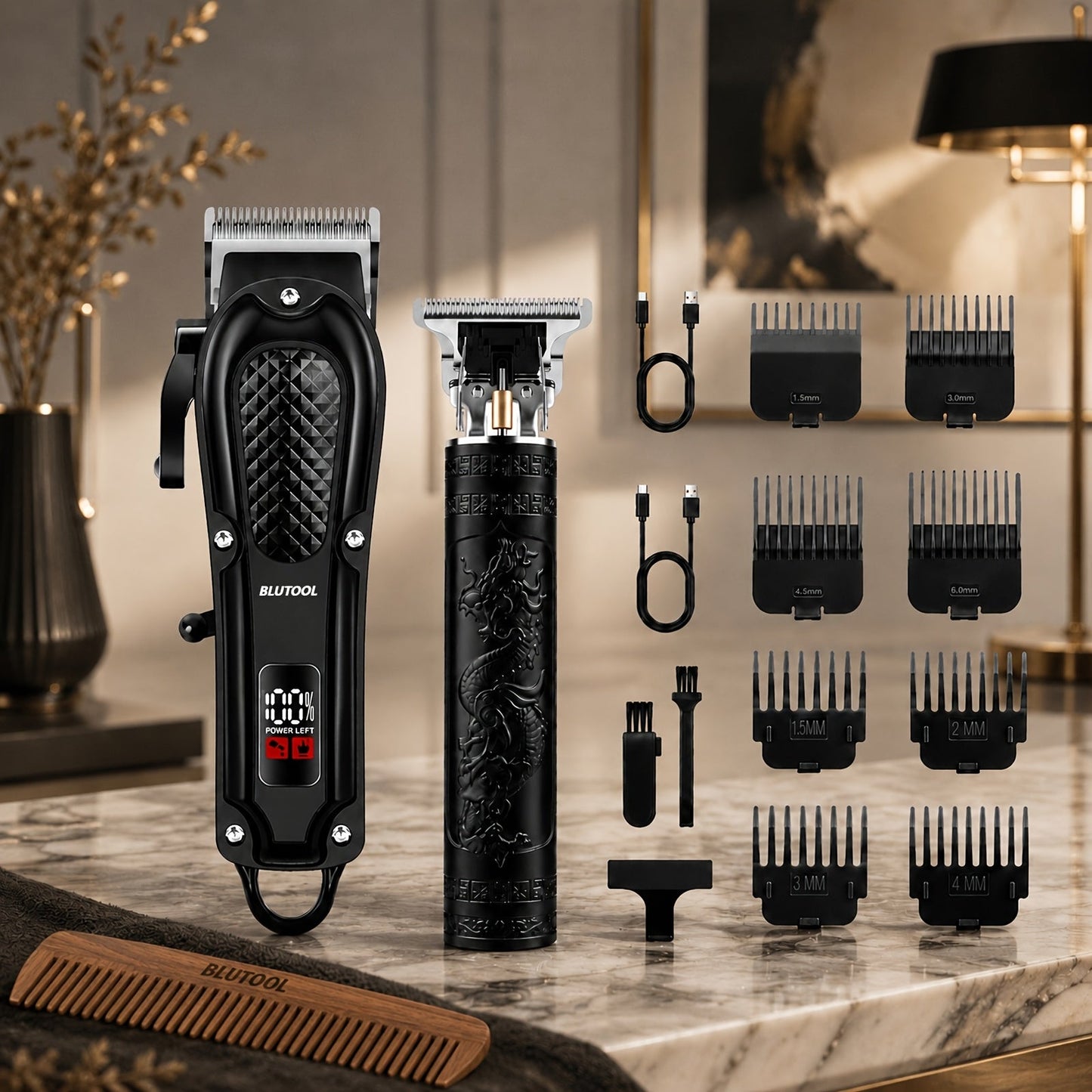 Electric Grooming Kit for Men with LCD Display - Cordless Rechargeable Hair Clipper & Trimmer Set, Home Travel & Car Use, Gift for Husband Boyfriend Dad, Black Blue