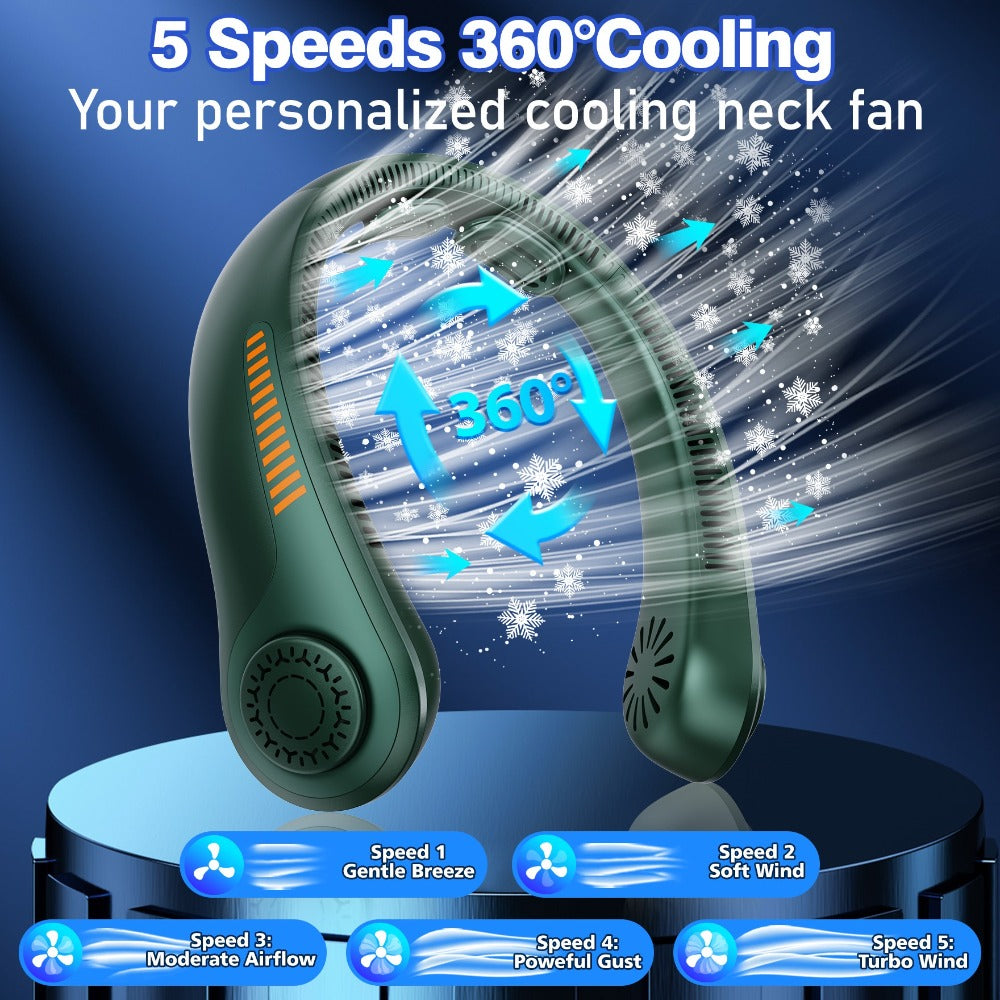 Bladeless Neck Fan USB Rechargeable | 5-Speed Quiet Portable Personal Cooling Fan for Office, Travel & Outdoor Use – Hands-Free Wearable Design, Long Battery Life, Multiple Colors