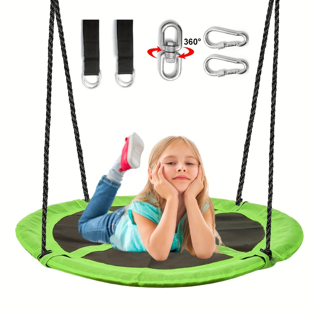 43 Inch Saucer Swing for Kids Outdoor – 360° Spinning Nest Swing with Swivel, Adjustable Ropes & Hanging Straps for Tree or Swing Set | Best Backyard Birthday Gift for Boys and Girls