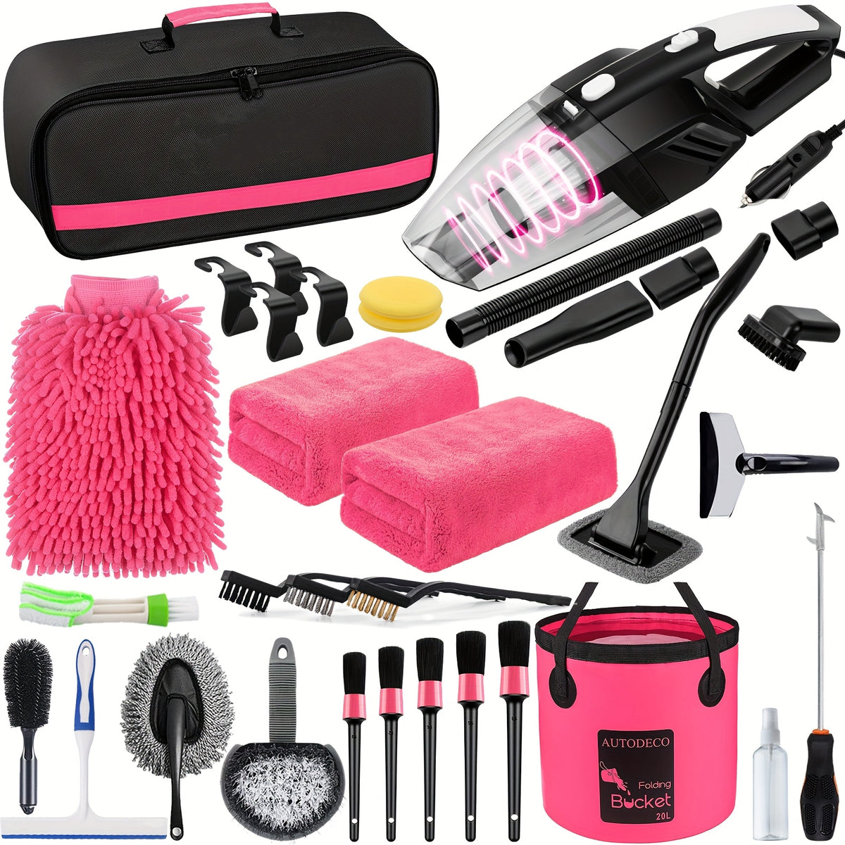 FCLUSLL 41pcs Car Cleaning And Washing Kit, Internal Detail Cleaning Kit, Equipped with High-power Handheld Vacuum Cleaner, Foldable Bucket, Windshield Tool, Snow Shovel, Tire Brush, Complete Set Of Car Care Tools, Holiday Gift for Family