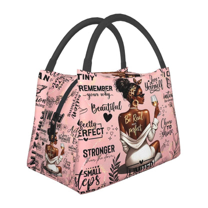 Insulated Lunch Bag with Black Girl Wine Tasting Pattern - Portable Reusable Cooler Bag for Camping, Picnic, Beach, Office & Outdoor Use, Perfect Birthday & Holiday Gift for Women, 10.6 x 6.3 x 6.7 in
