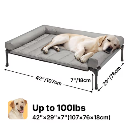 Elevated Dog Bed with Cooling Mesh & Removable Bolster Pillow Top Mat – Raised Dog Cot Bed, No-Slip Feet, Breathable Dog Sofa Bed for Indoor & Outdoor Use
