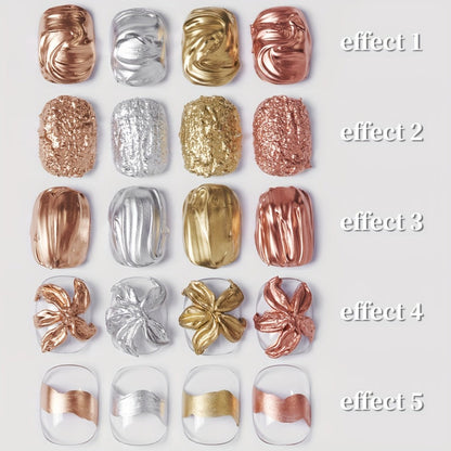 Blooming Gel Nail Art Set 4pcs – Metallic Golden Silver Smudge Liquid, High Saturation No-Wipe Alcohol-Free Gel Polish, Gradient Watercolor Ombre Effect, Long Lasting DIY Salon Nail Design