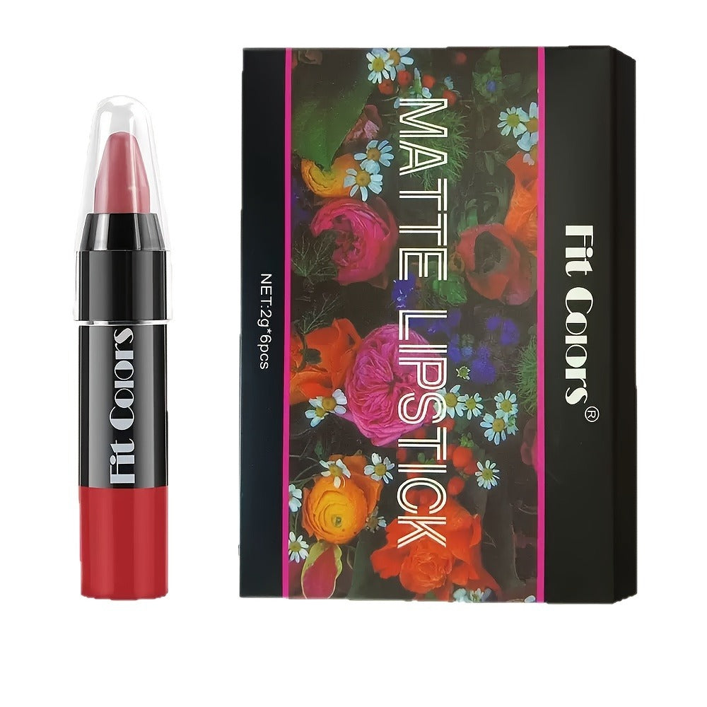 Squalane Crayon Lipstick Set 6 Pcs – Matte & Glossy Moisturizing Lip Pencil with Volumizing Formula, Long Lasting Easy Color Lip Liner for All Skin Types, Great Gift for Women