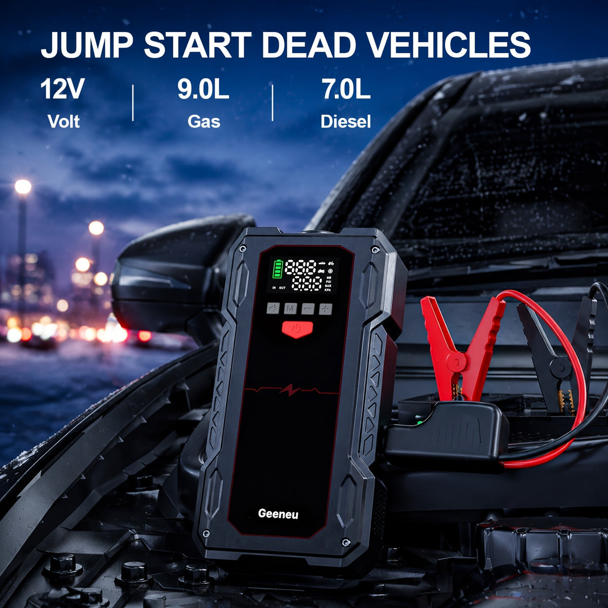 7-in-1 Portable Jump Starter With Air Compressor150PSI Digital Air Compressor, 12V Battery Booster For 2.38gal Gas/1.98gal Diesel Engines, Portable Car Jump Starter With Air Compressor, Fast Charge USB Ports & LED Emergency Light, Christmas Gifts