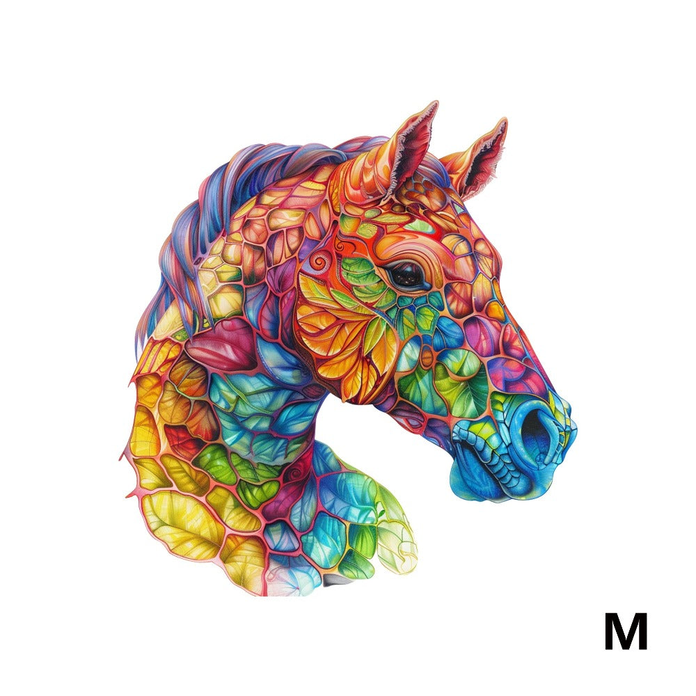 Wooden Jigsaw Puzzle Horse Design for Adults – Artistic Irregular Shaped Pieces in 3 Sizes S M L, Challenging Brain Teaser Puzzle for Families, Birthday Halloween Christmas Thanksgiving Gift, Premium Wood