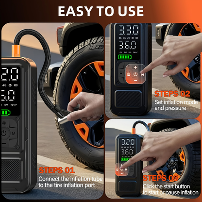 Cordless Tire Inflator Portable Air Compressor – 160PSI 5X Faster Inflation, Digital Pressure Gauge & LED Light, Wireless Air Pump for Car, Motorcycle, Bike & Ball, Compact Auto Tire Pump