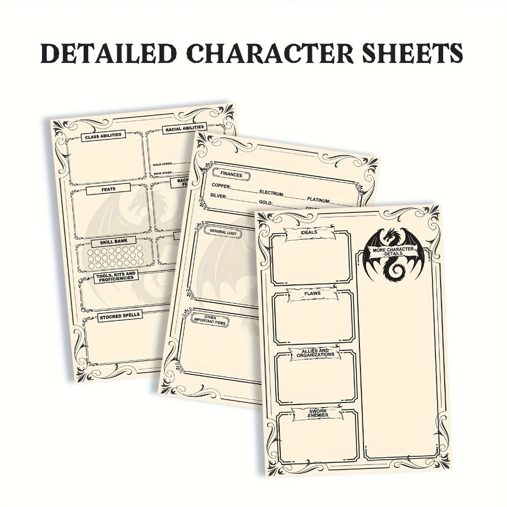 DnD 5e Character Sheet Set with Spell Tracker – A5 Player Journal for Dungeons & Dragons Campaigns, 10 Sets x 6 Unique Pages (60 Pages Total), Complete RPG Role Playing Game Accessory & Gift for Players & DMs