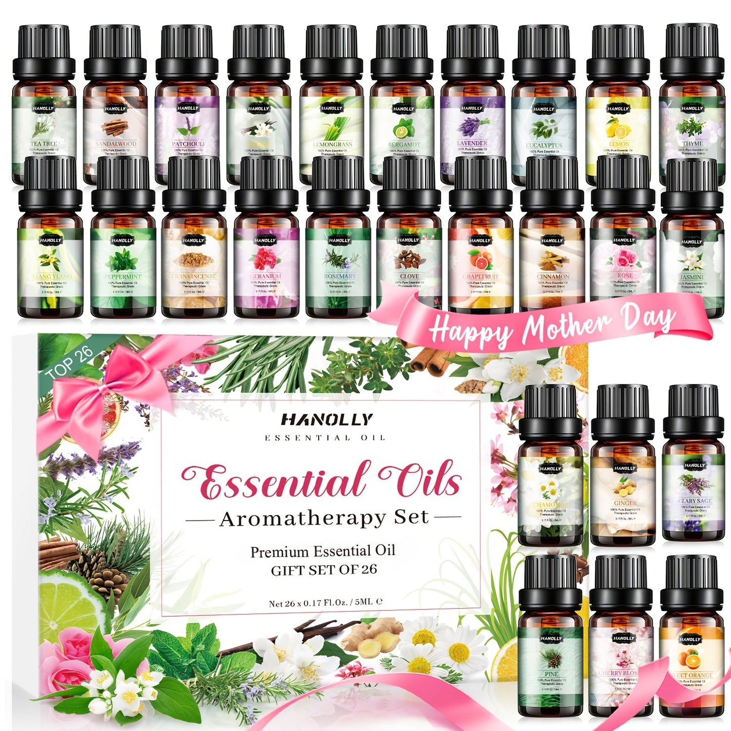 Essential Oils Set 12 26 32 48 Pcs Aromatherapy Gift Kit Lavender Eucalyptus Tea Tree Peppermint for Diffuser Humidifier Candle Soap Making Birthday Holiday Gift