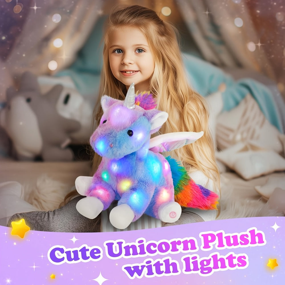 Light Up Unicorn Plush Toy with Glowing Rainbow LED & Music – Glow in the Dark Stuffed Animal for Kids, Girls, Birthday, Christmas & Holiday Gift