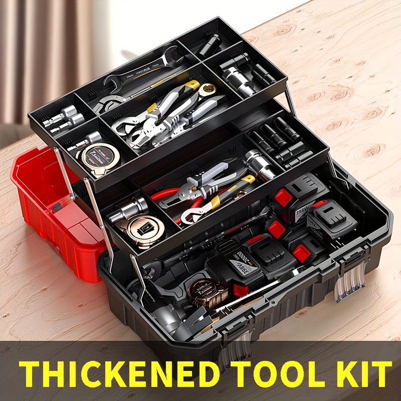 21-inch Folding Toolbox - Three-layer Folding Plastic Storage, Thick Material, Anti-fall And Wear-resistant, Multi-functional Storage Box With Tray And Partition - For Home, Garage, Workshop - Suitable for DIY Enthusiasts, Mechanics & Homeowners - Great G