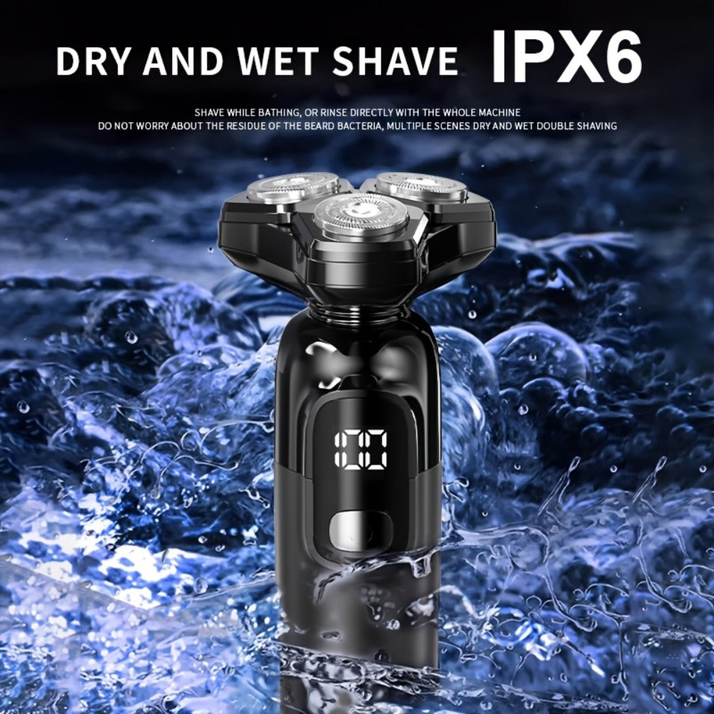 Rotary Shaver for Men 3-in-1 Cordless Rechargeable Electric Razor - Floating Head Wet Dry Shaver, 800mAh Lithium Battery, LED Display, Nose Hair & Sideburns Trimmer, Father's Day Gift