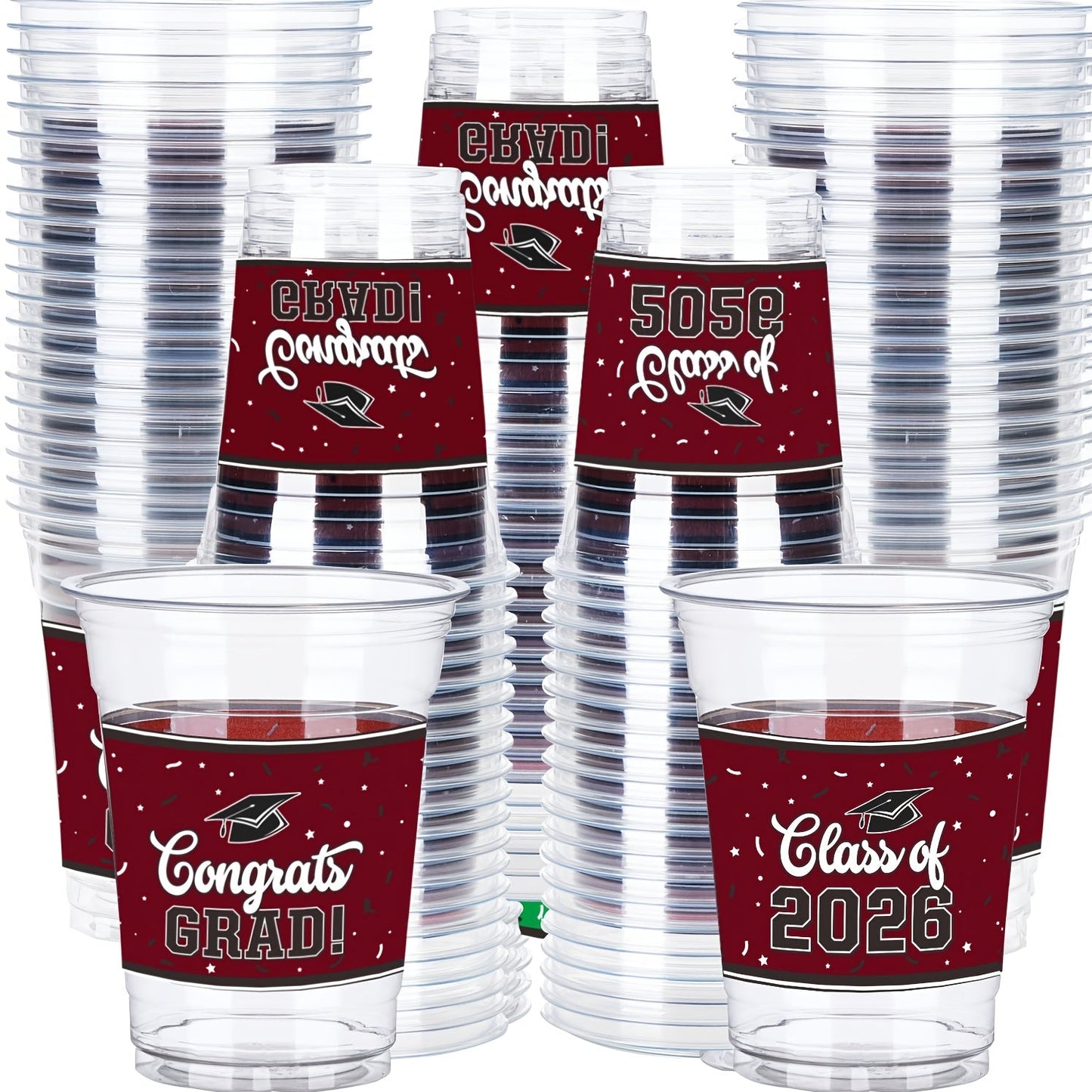 Graduation Plastic Mugs 100 Pack 14oz – 2026 Graduation Party Cups in Black Red Blue Green Purple Maroon for Graduation Ceremony, Reception, Celebration & School Color Party Drinkware Bulk