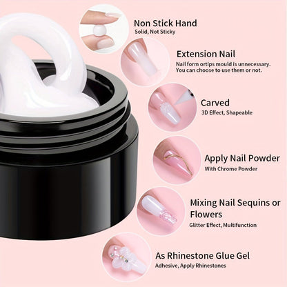 Builder Gel Nail Extension Starter Kit 5pcs Clear Nude Solid — Hard Gel Sculpting Set with Flower Molds & Sculpting Brush for 3D Floral Nail Art, Rhinestone Acrylic Extensions for Women Beginners & Salon