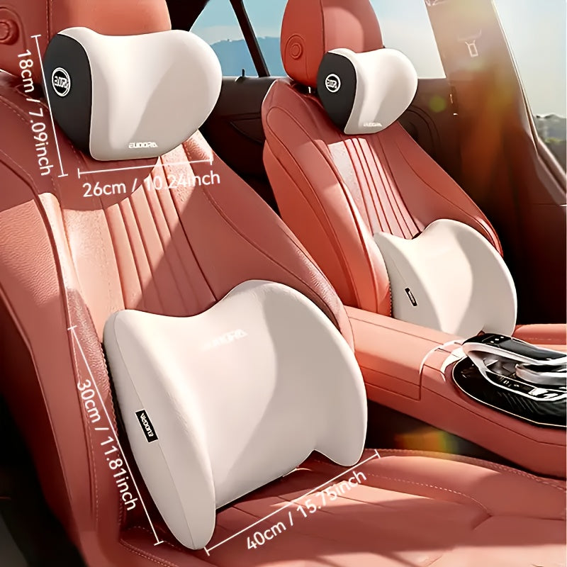 Car Headrest And Lumbar Support Set Comfortable Upgrade for Autumn And Winter Ergonomic Fit Design High-Density Sponge Filling Comfortable for Long-Distance Driving Includes 1 Headrest And 1 Lumbar Support