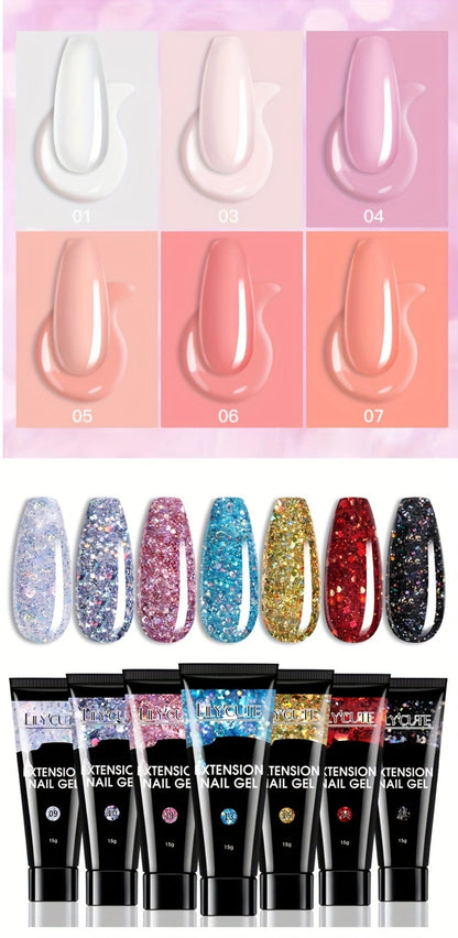 Builder Gel Nail Extension Kit – Quick Build UV LED Acrylic Gel in White Nude Pink Crystal for Nail Construction Overlay Sculpting Salon & Home Manicure 15g 0.51oz