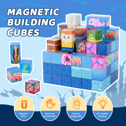 Ocean Adventure Magnetic Building Blocks 54/100pcs – STEM 3D Sea Theme Magnet Tiles Set Vibrant Colors Imagination Hand-Eye Coordination Toy for Kids Ages 3+, Best Birthday Christmas Gift