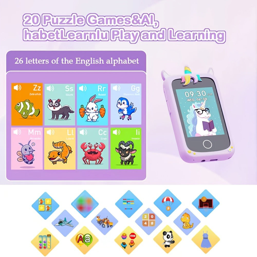 Kids Educational Smartphone Toy with 1080P HD Camera, 20 Mini-Games, Music, Stories & Habit Training – Learning Toy for Boys Girls Ages 3-14, Birthday Christmas Gift