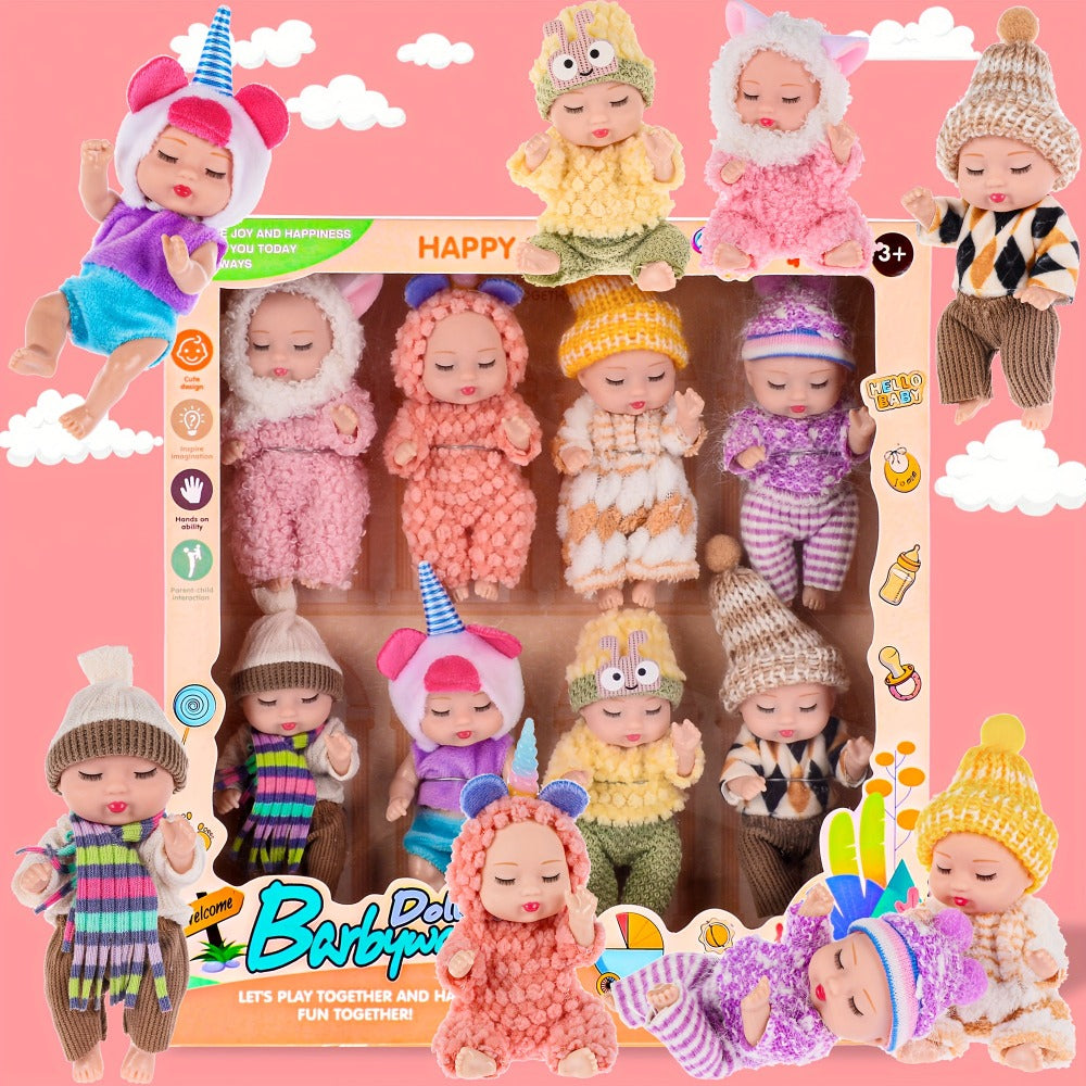 Mini Baby Dolls 8 Pack 4 Inch Animal Theme Outfits BPA-Free Non-Toxic ASTM Certified Miniature Doll Set Party Favor Stocking Stuffer Gift for Girls Ages 3-12 Birthday Christmas