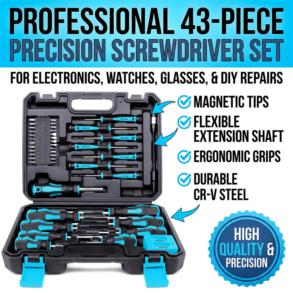 43pcs Magnetic Screwdriver Set with Magnetizing and Demagnetizing Tools - Interchangeable Batch Head, Ergonomic Handle and Magnetic Base - Suitable for Manual Tools in Automobiles and Electronic Products,Precision Screwdriver Set for Tools for Men