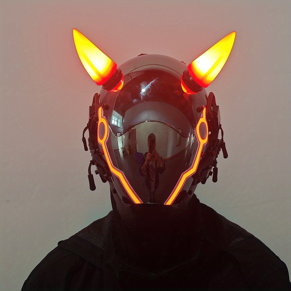 Electric Pink Punk Cosplay Mask with Helmet – Battery-Powered LED Full Face Mask for Halloween, Christmas, Easter, Rave Music Festival & Party, Unisex Adult Costume Prop, Cool Gift for Men & Women