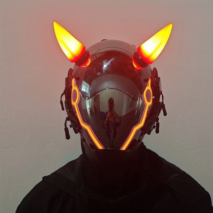 Electric Pink Punk Cosplay Mask with Helmet – Battery-Powered LED Full Face Mask for Halloween, Christmas, Easter, Rave Music Festival & Party, Unisex Adult Costume Prop, Cool Gift for Men & Women