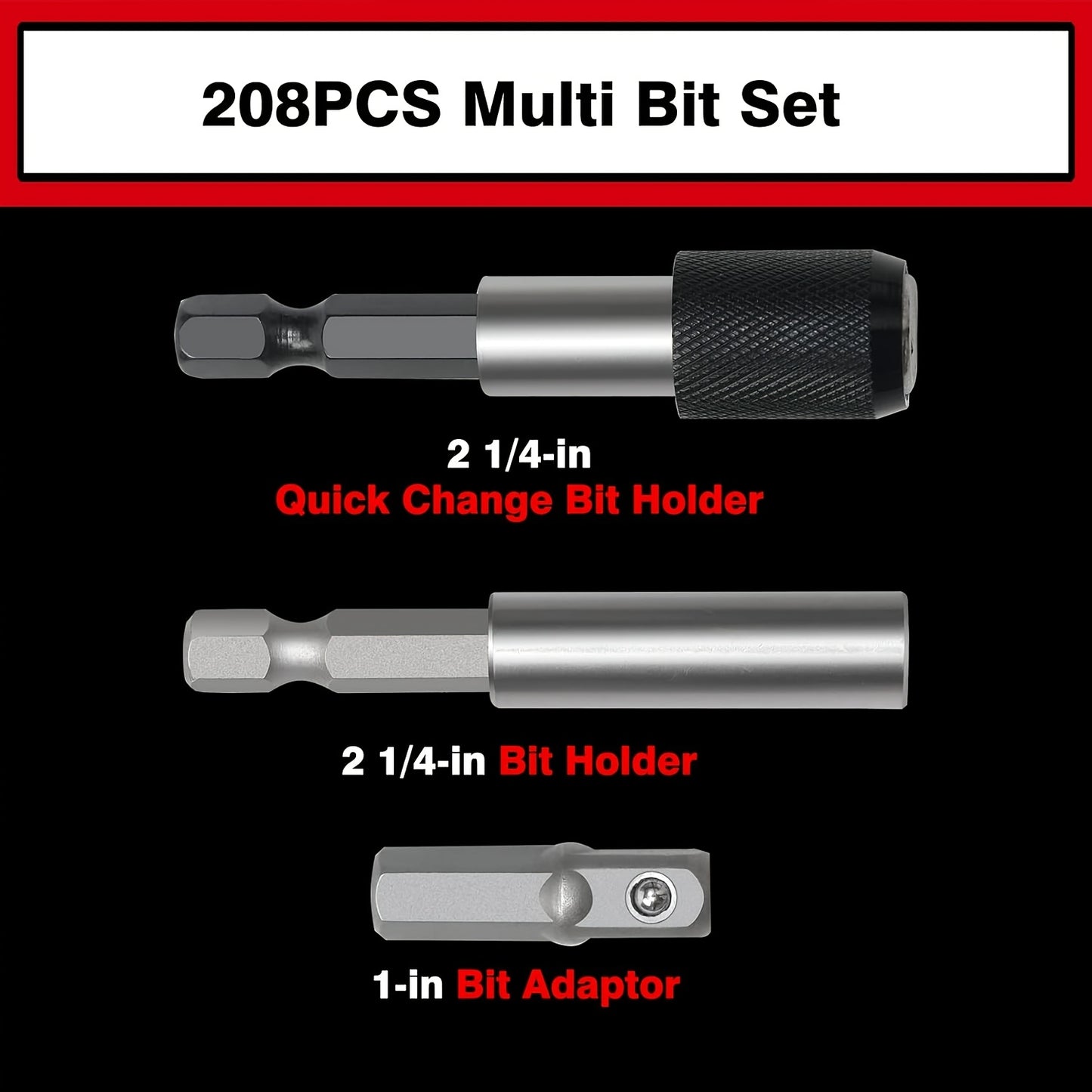 208pcs Of Screwdriver Bit Kit, Impact Bit Kit, High-carbon Steel Drill Bit Kit, with Safety Drill Bit, Nut Driver, Torx, Slotting, Phillips, Square, Hexagonal, Sleeve, Toolbox