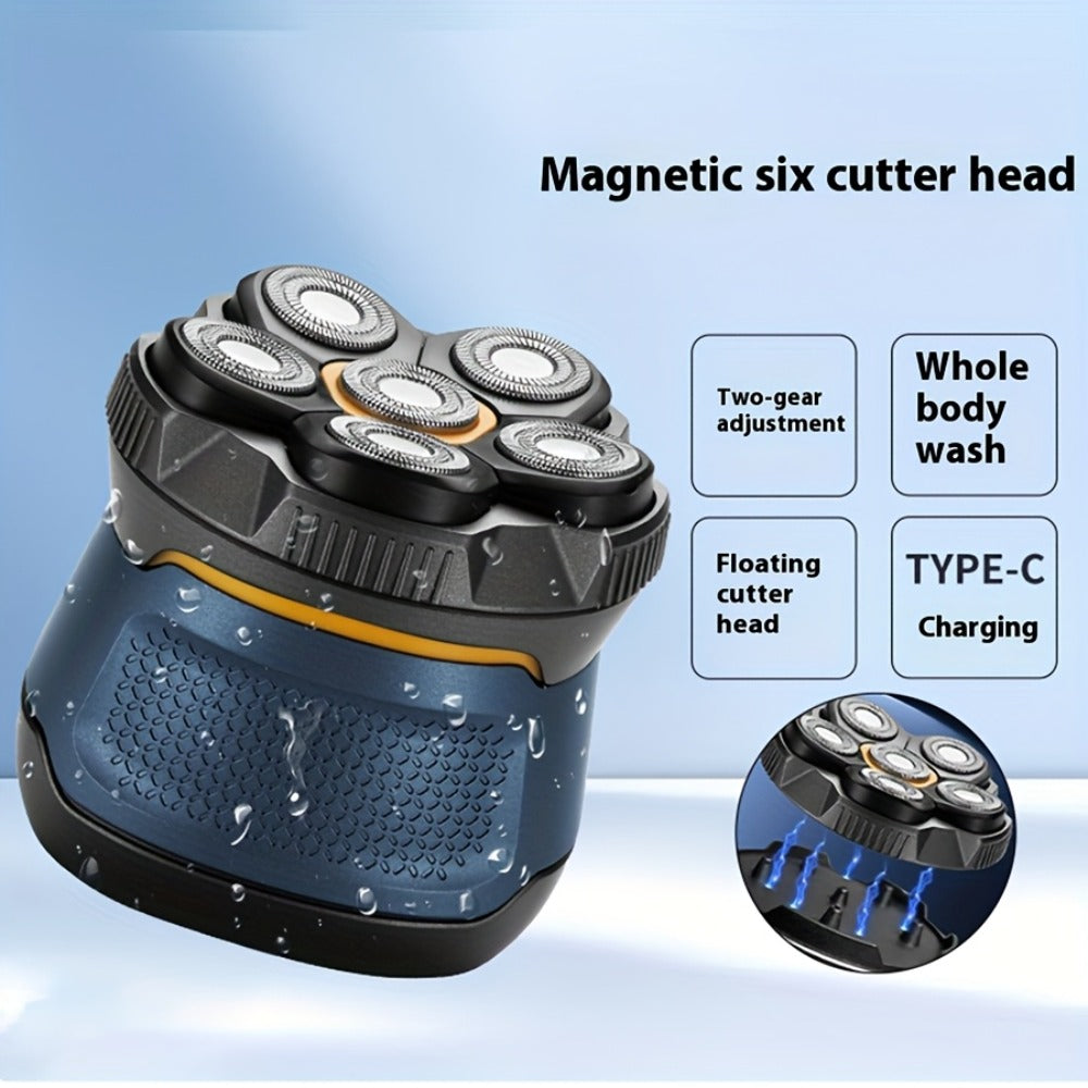 6D Floating Head Bald Head Shaver Self-Cut Electric Hair Clipper — 10W High Power 1400mAh USB-C Charging LED Display Two-Speed Travel Lock Men's Head Grooming Tool